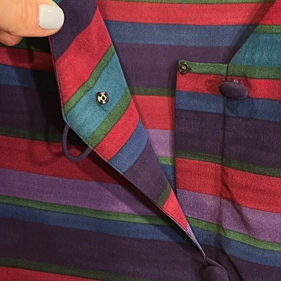Vtg Talbots Silk Button Blouse Size 10 Petite Multicolor Retro 80s Artsy Unique - Picture 6 of 9